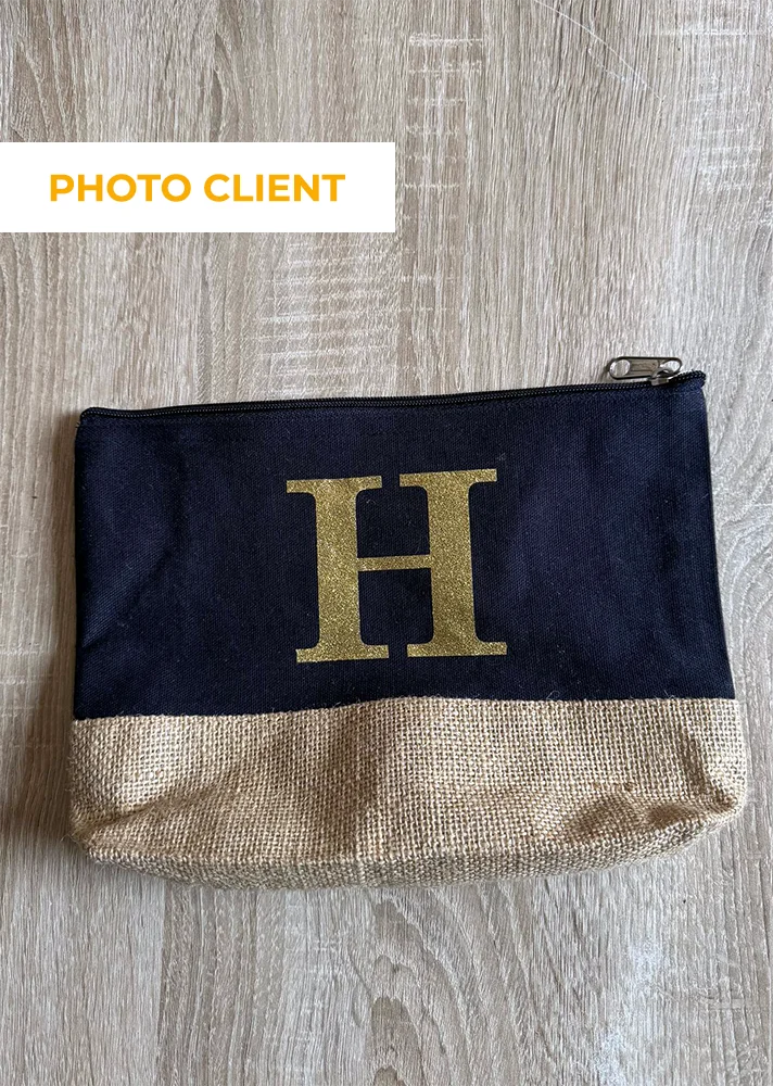 trousse de toilette personnalisée bleue jute
