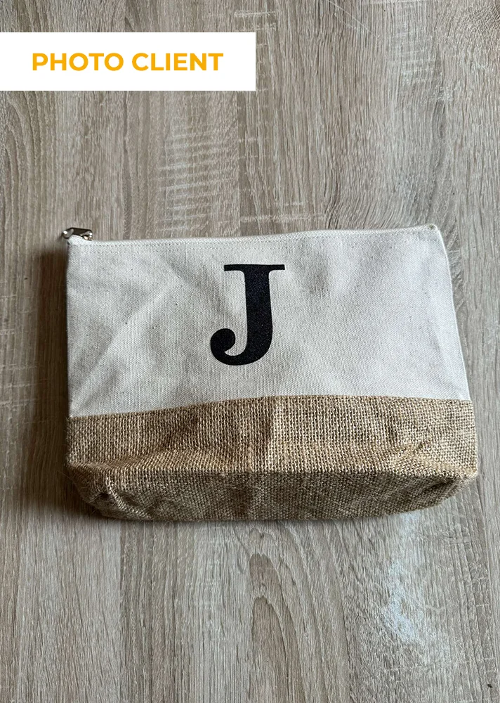 trousse de toilette personnalisée beige jute